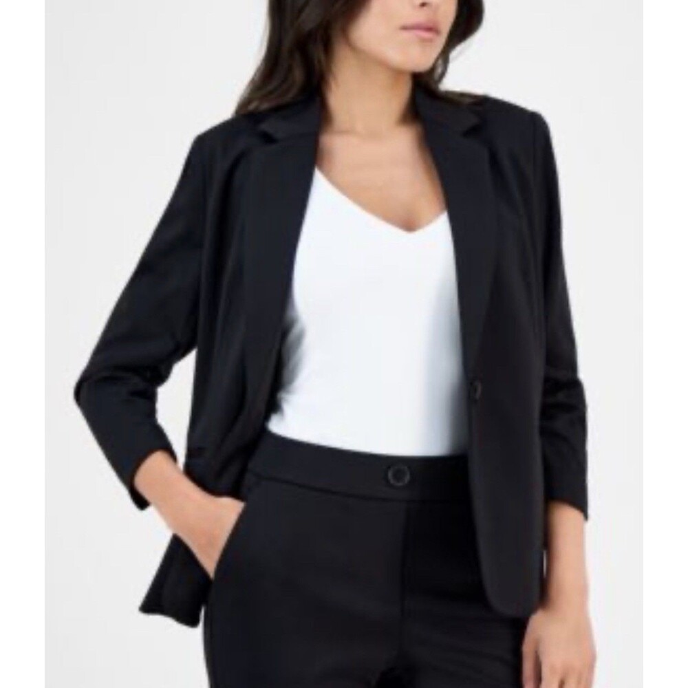 ANNE KLEIN Black Lined Single Button Blazer Career Womens size 4